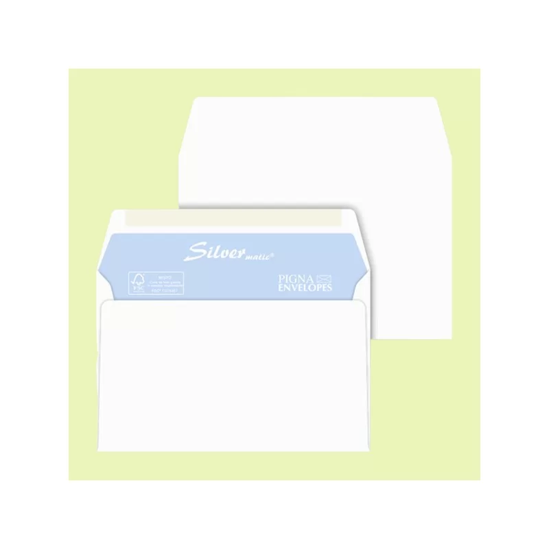 25 buste SILVER MATIC FSC® gommata bianca s/finestra 114x162mm 80gr Pigna