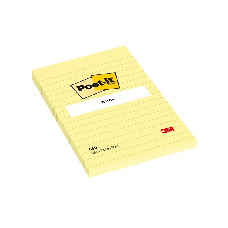 BLOCCO 100fg Post-it® Giallo Canary™ 102x152mm GIALLO A RIGHE 660 (Conf.6)