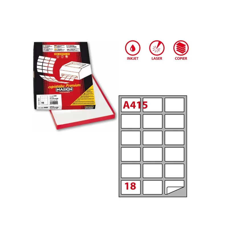 Etichetta adesiva A/415 bianca 100fg A4 63,5X46,6mm (18eti/fg) Markin