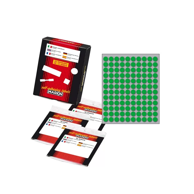 Etichetta adesiva verde tonda Ø10mm (10fogli x 120etichette) Markin