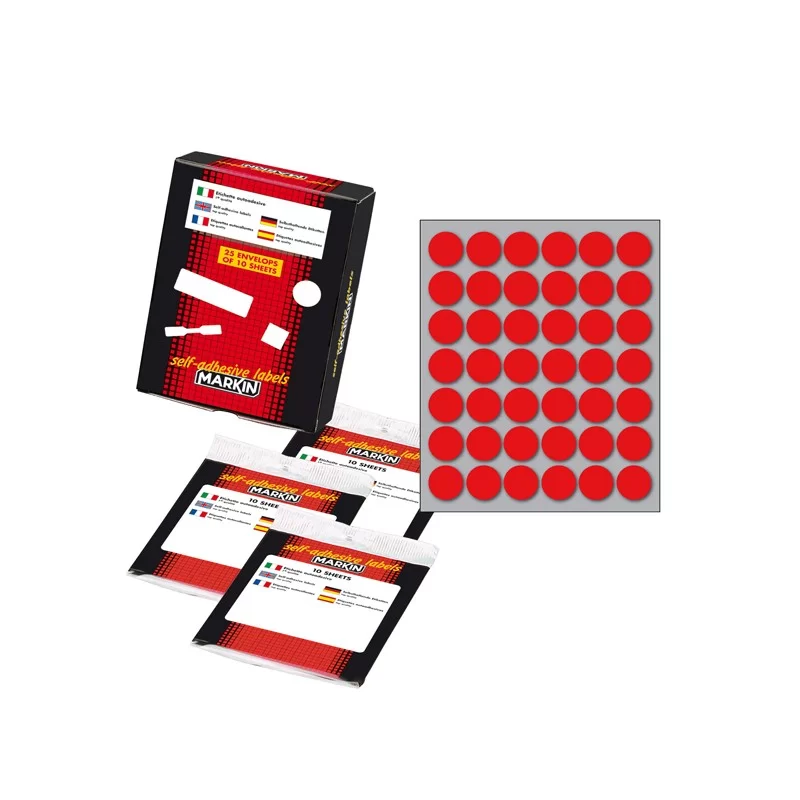 Etichetta adesiva rosso tonda Ø18mm (10fogli x 42etichette) Markin