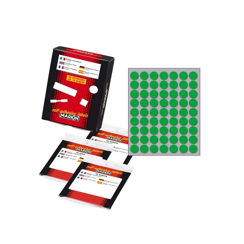 Etichetta adesiva verde tonda Ø14mm (10fogli x 63etichette) Markin