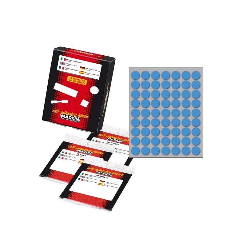 Etichetta adesiva blu tonda Ø14mm (10fogli x 63etichette) Markin