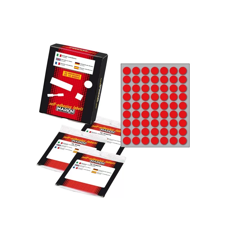 Etichetta adesiva rosso tonda Ø14mm (10fogli x 63etichette) Markin