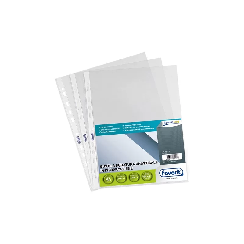 50 BUSTE FORATE 21X29,7 1725UNI/15 SUPERIOR LISCIA FAVORIT