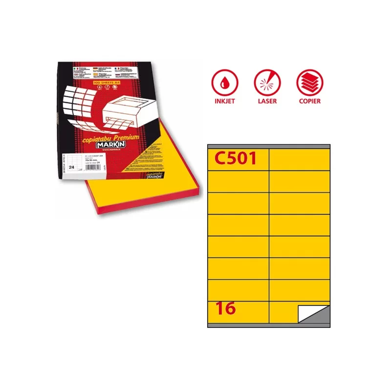 Etichetta adesiva C/501 giallo 100fg A4 105x36mm (16et/fg) Markin