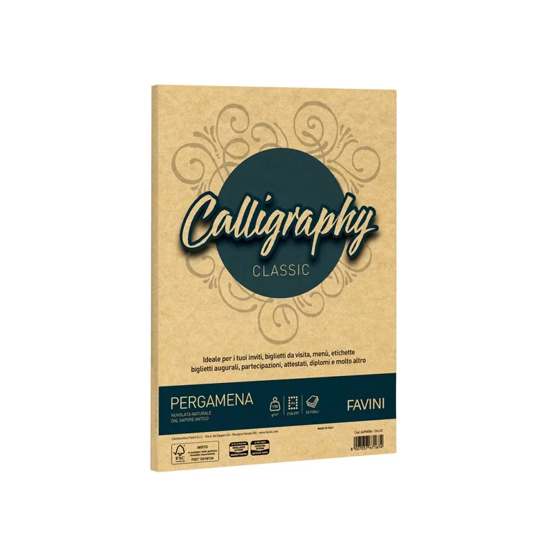 Carta CALLIGRAPHY PERGAMENA 190gr A4 50fg oro 03 FAVINI