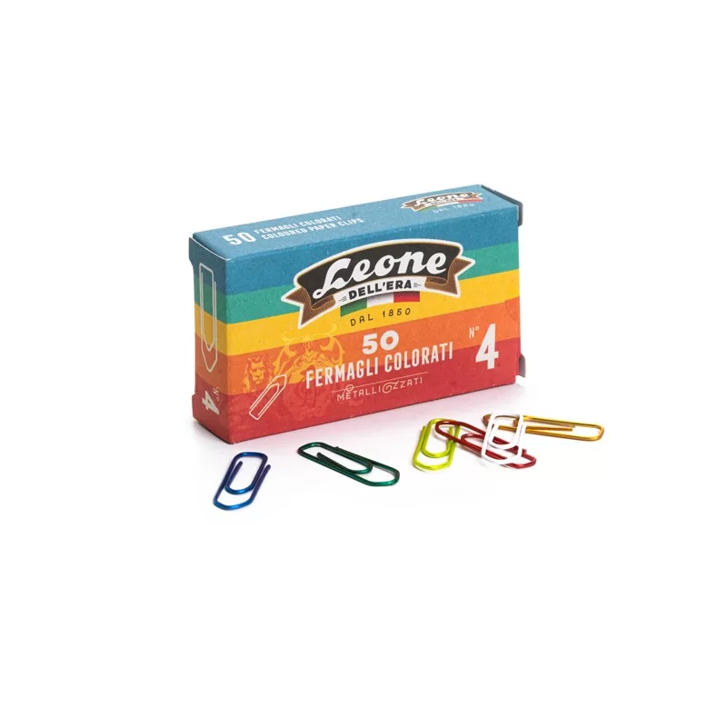 SCATOLA 50 FERMAGLI METALLO COLOR N.4 MM32 ANTIRUGGINE LEONE (Conf.10)