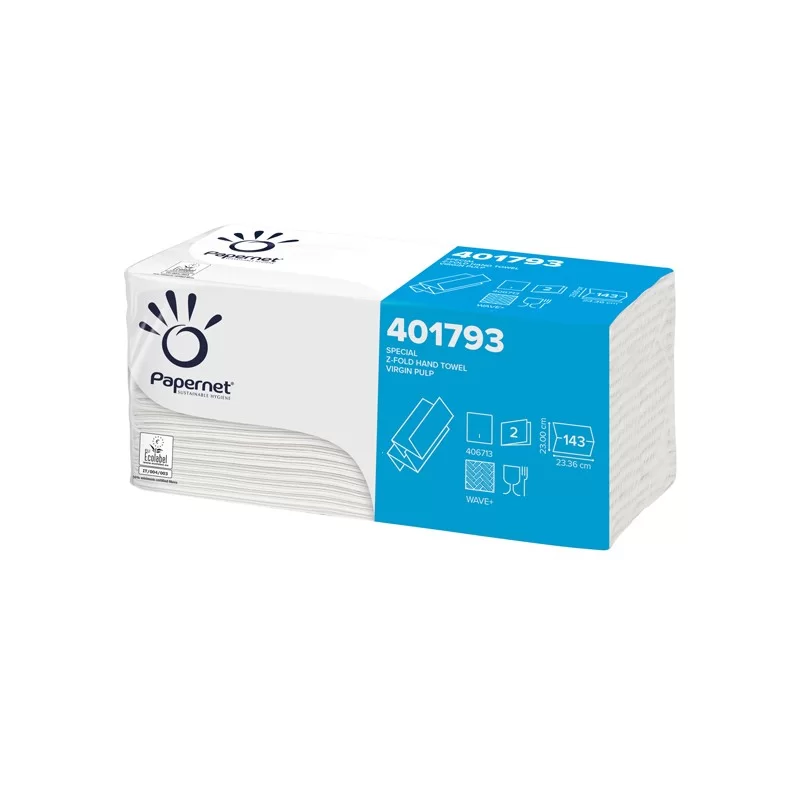 Pacco 143 asciugamani piegati a Z goffrato onda+ Ecolabel Papernet (Conf.20)