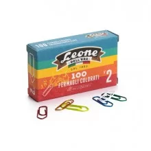 SCATOLA 100 FERMAGLI COLORATI E METALLIZZATI N.2 MM26 LEONE COLOR (Conf.10)