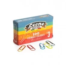 SCATOLA 100 FERMAGLI COLORATI E METALLIZZATI N.3 MM28 LEONE COLOR (Conf.10)