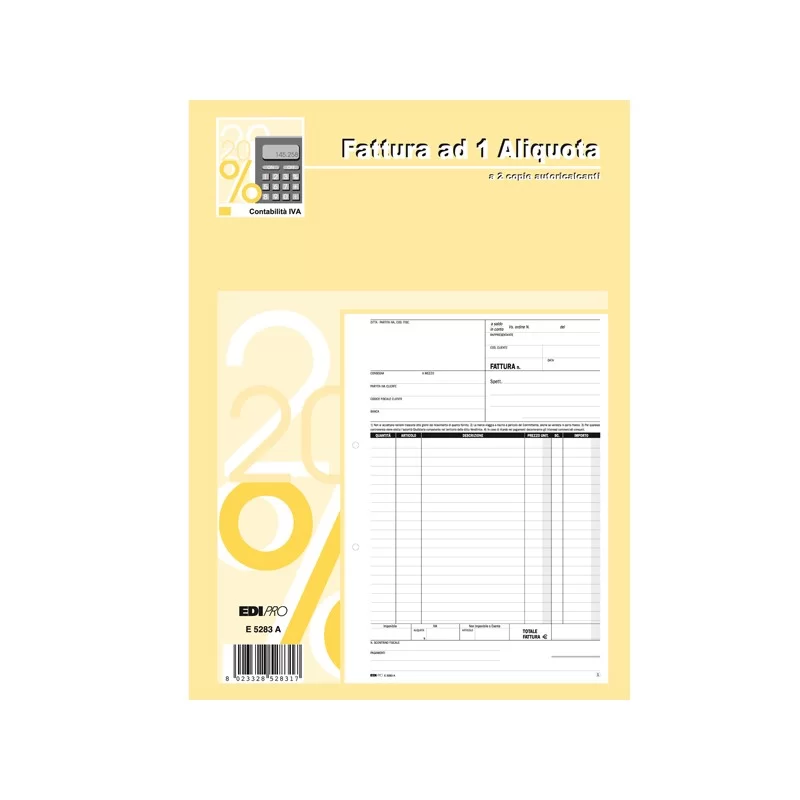 BLOCCO FATTURE 1 ALIQUOTA IVA 50/50 FOGLI AUTORIC. 29,7X21 E5283A