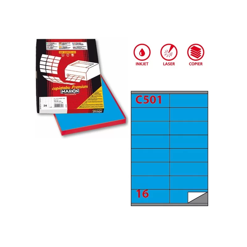 Etichetta adesiva C/501 blu 100fg A4 105x36mm (16et/fg) Markin