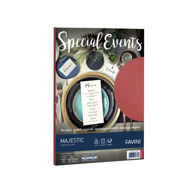 Carta metallizzata SPECIAL EVENTS A4 20fg 120gr rosso FAVINI