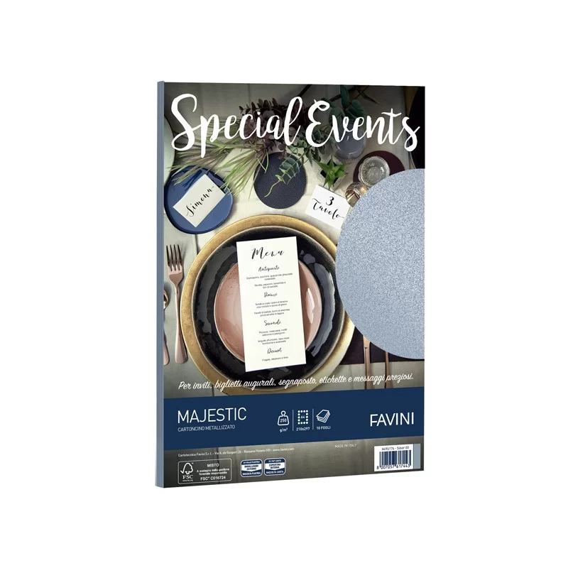 Carta metallizzata SPECIAL EVENTS A4 10fg 250gr argento FAVINI