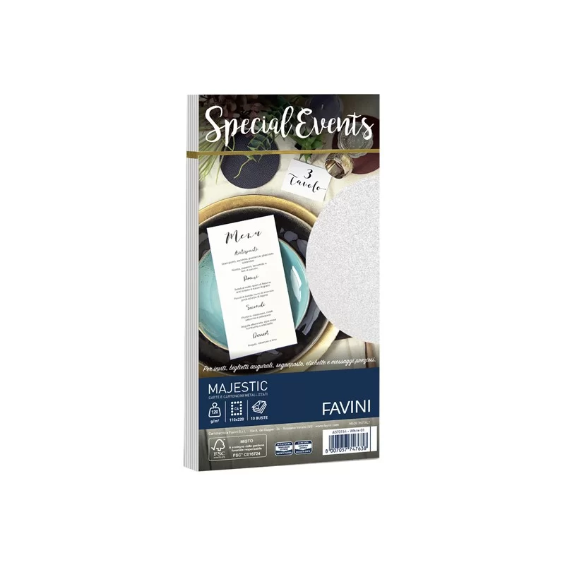 10 buste SPECIAL EVENTS METAL 120gr 110x220mm bianco FAVINI