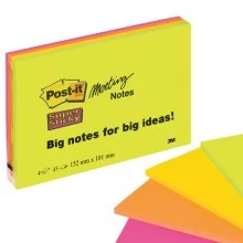BLOCCO 45foglietti Post-it® Super Sticky 101x152mm MEETING NOTE NEON 6445-SSP (Conf.4)