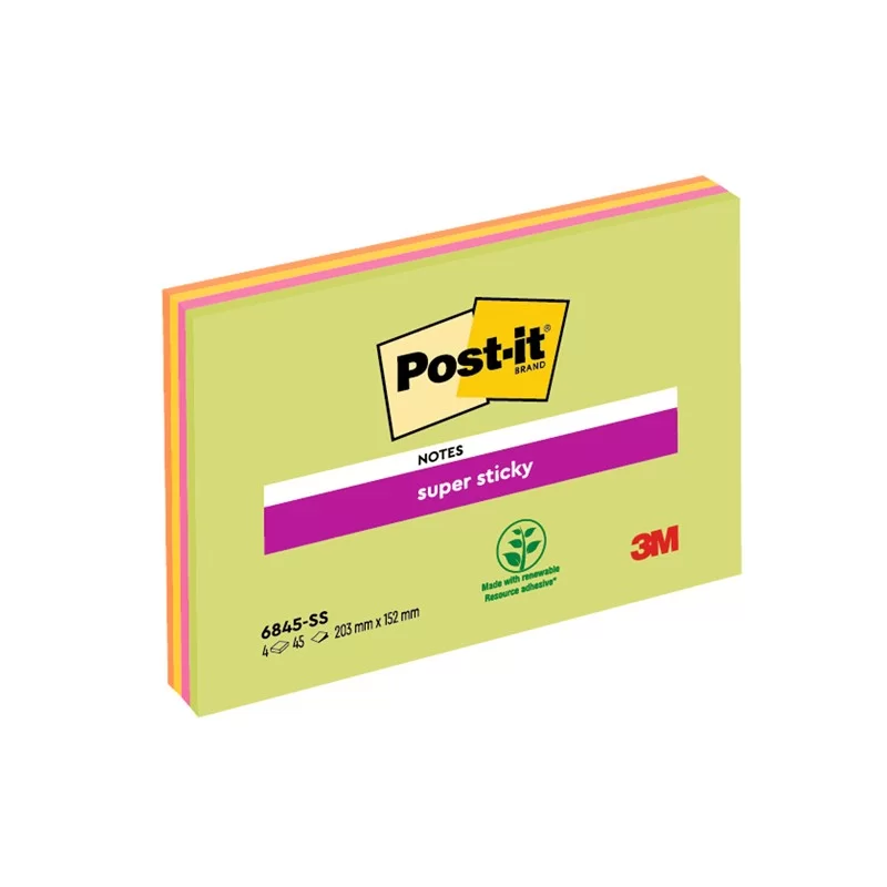 BLOCCO 45foglietti Post-it® Super Sticky 203x152mm MEETING NOTE NEON 6845-SSP (Conf.4)