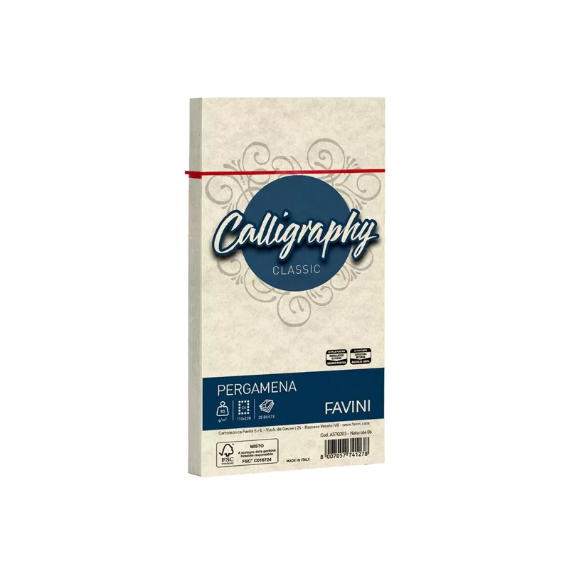 25 buste CALLIGRAPHY PERGAMENA 110x220mm 90gr naturale FAVINI