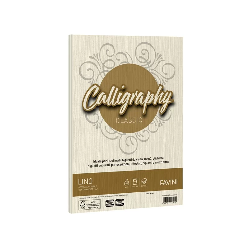 Carta CALLIGRAPHY LINO 200gr A4 50fg avorio 02 FAVINI