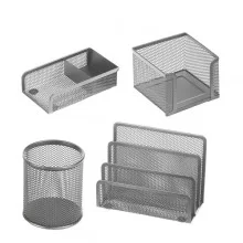 Set scrivania 4 accessori in rete metallica argento 1424 LEBEZ