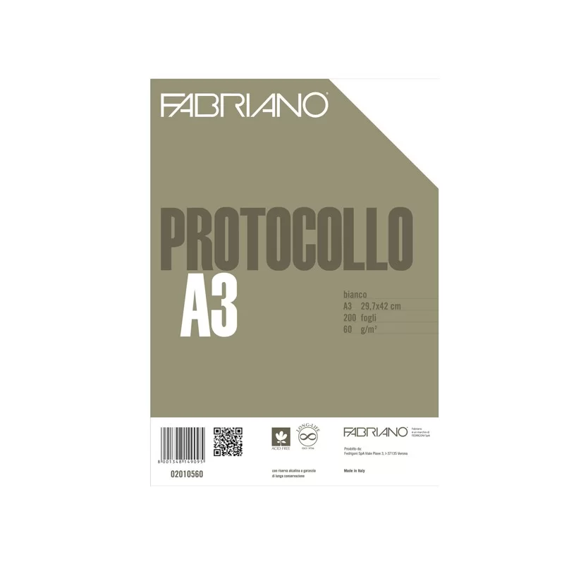 Protocollo bianco 200fg 60gr f.to A3 chiuso (21x29,7cm) Fabriano FUORI CATALOGO