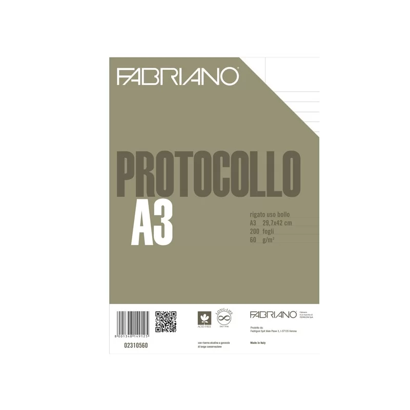 Protocollo uso bollo 200fg 60gr f.to A3 chiuso (21x29,7cm) Fabriano