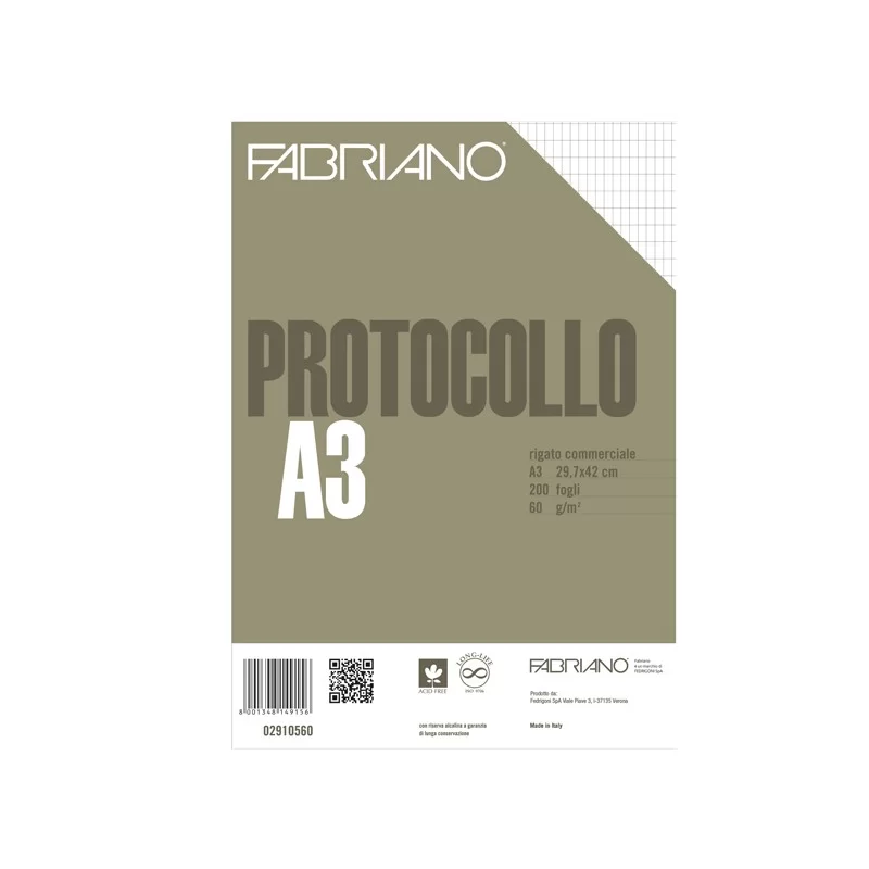 Protocollo commerciale 200fg 60gr f.to A3 chiuso (21x29,7cm) Fabriano FUORI CATALOGO