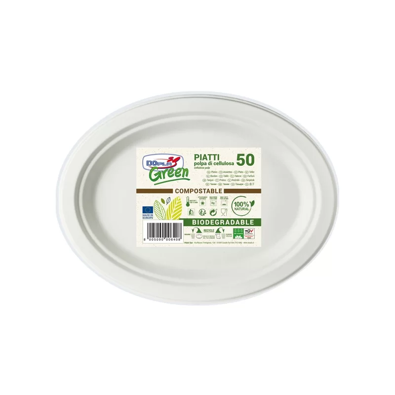 50 PIATTI OVALE 26x19,5cm BIODEGRADABILI Dopla Green