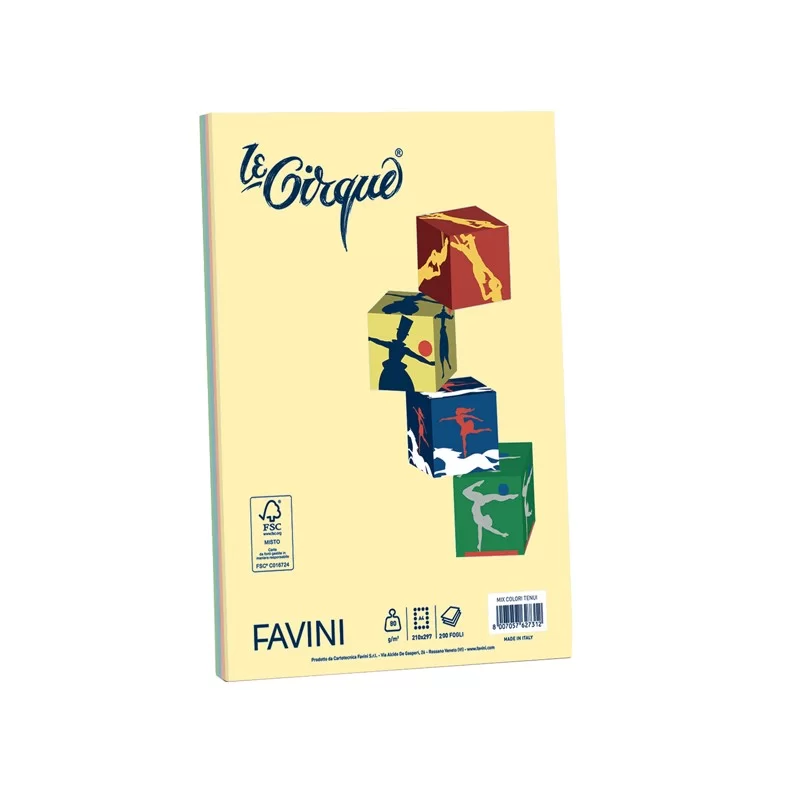 Carta LECIRQUE A4 80gr 200fg mix 4 colori pastello FAVINI