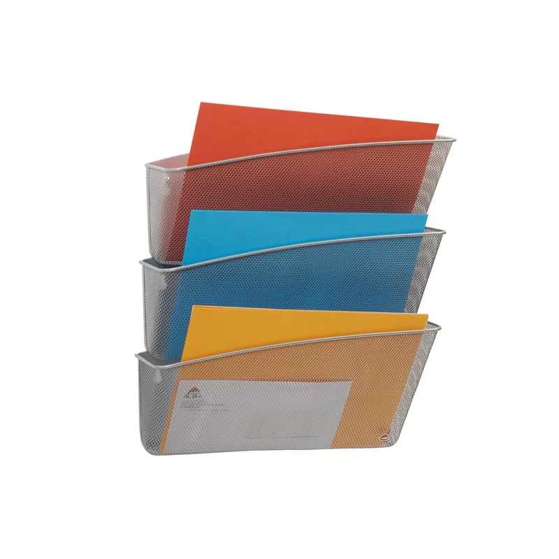 Portadocumenti da parete set da 3 vaschette MESH in rete metallica argento ALBA