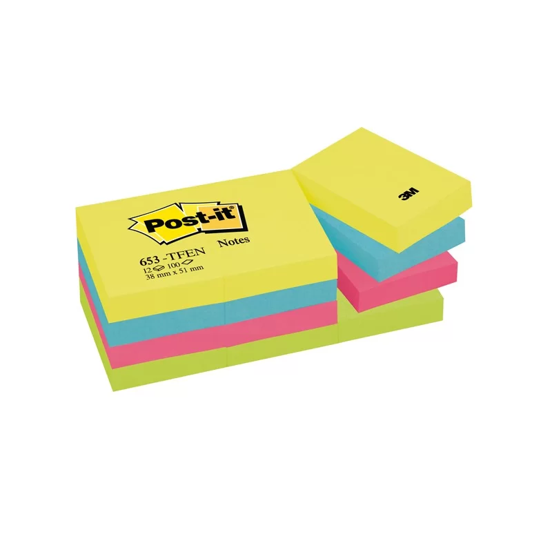 BLOCCO 100foglietti Post-it® 38x51mm 653-TFEN ENERGY 72GR ASSORTITO (Conf.12)