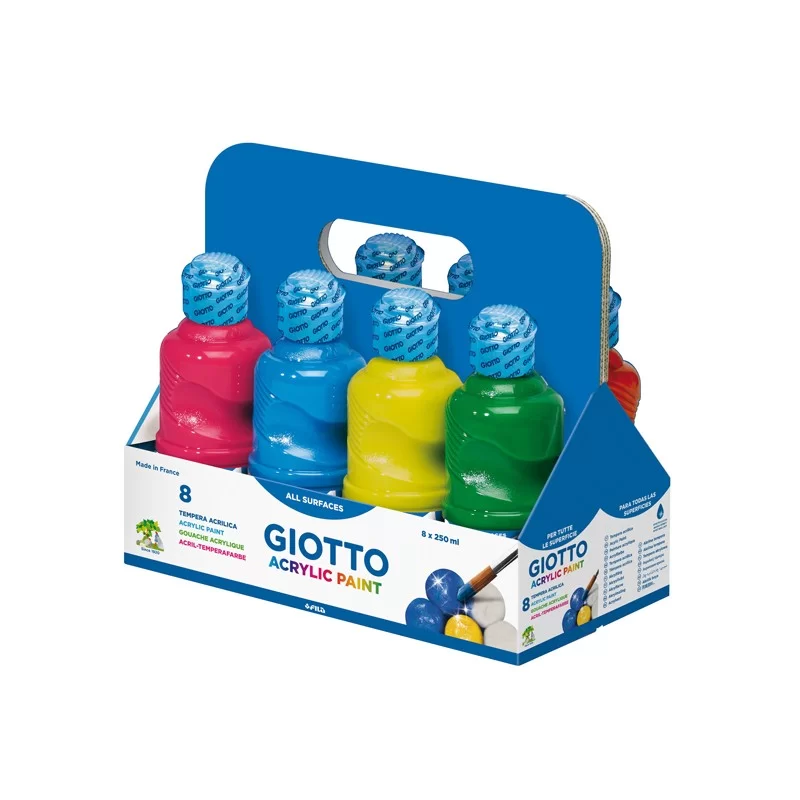 SCHOOLPACK 8 FLACONI TEMPERA PRONTA ACRILICA 250ML COLORI ASSORTITI GIOTTO