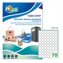 Poliestere adesivo PC4 trasparente 100fg A4 Ø25mm (70et/fg) laser Tico