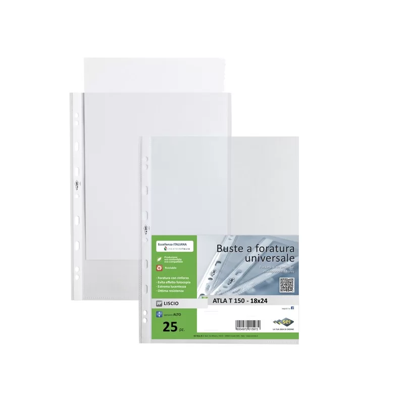 25 buste forate ATLA T 150 18x24cm liscio SEI ROTA
