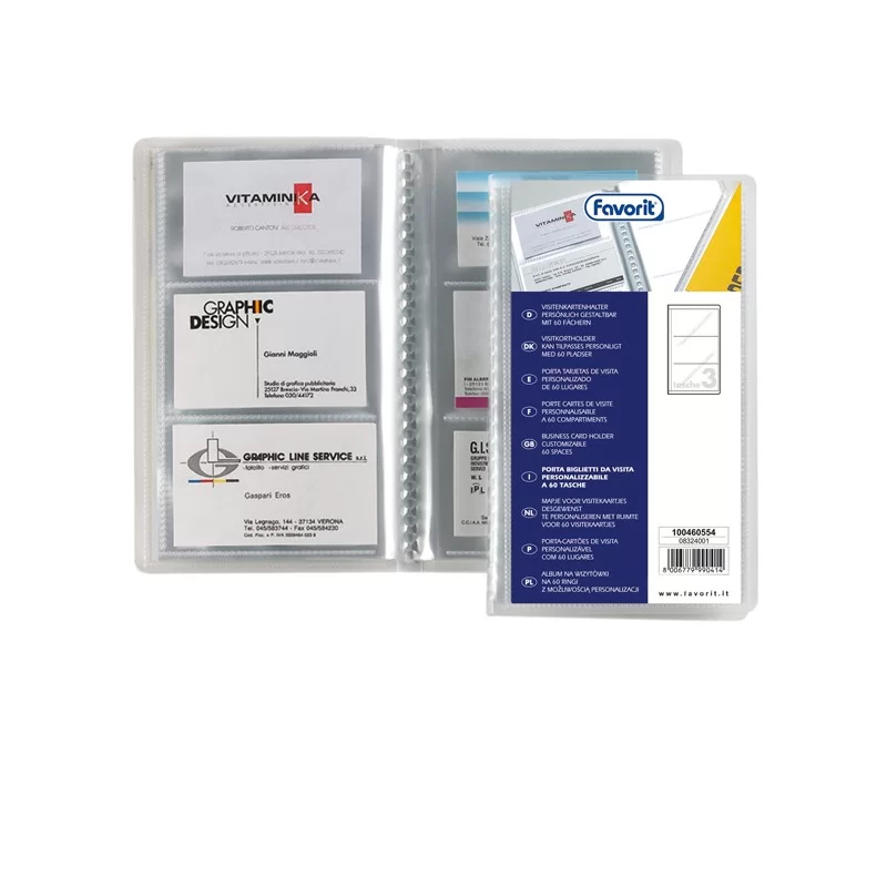 PORTABIGLIETTI VISITA PERS. 20 BUSTE A 3 TASCHE 12,5x20,5cm FAVORIT FUORI CATALOGO