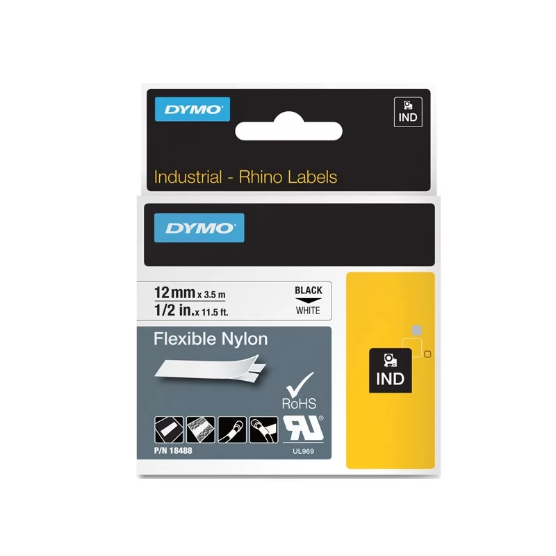 NASTRO NYLON FLESSIBILE 24mm x 3.5mt nero su bianco 1734524 RHINO