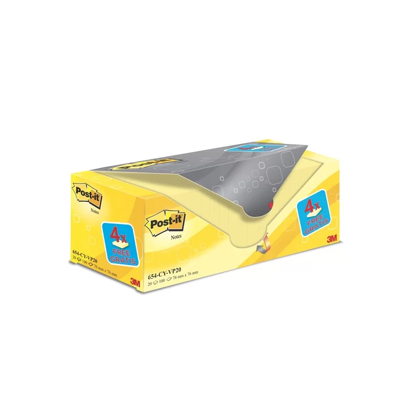VALUE PACK 16+4 BLOCCO 100fg Post-it® Giallo Canary™ 76x76mm 72GR 654CY-VP20
