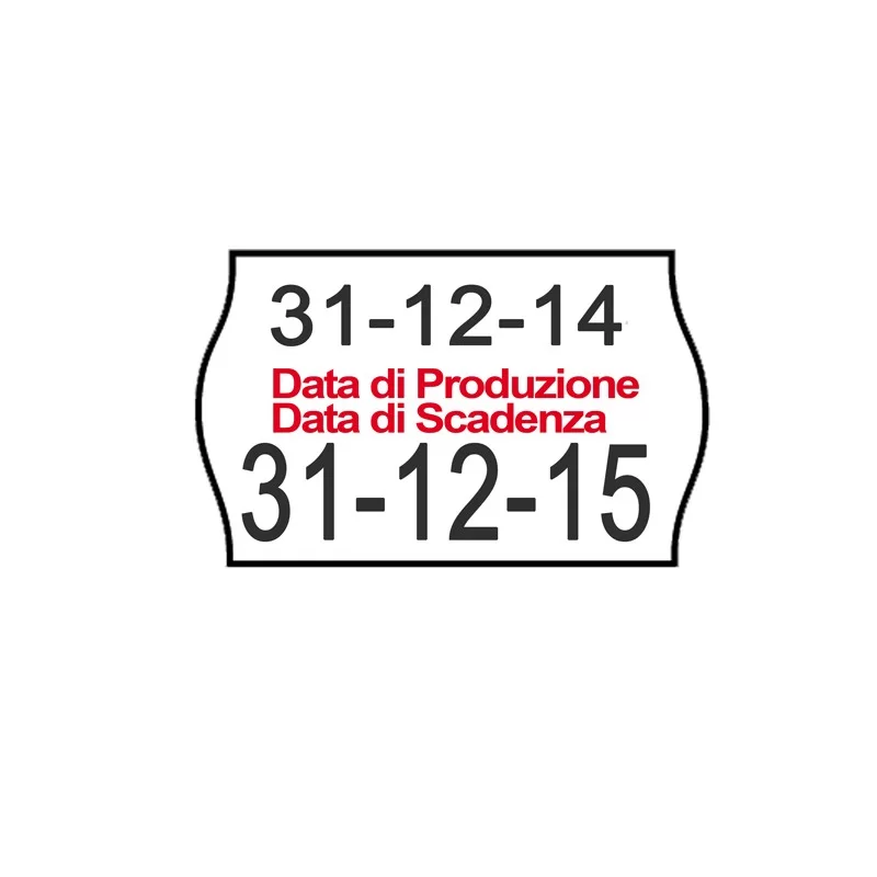 PACK 10 ROTOLI 1000 ETICH. 26x16mm ONDA "data produz..." BIANCO PERM. Printex