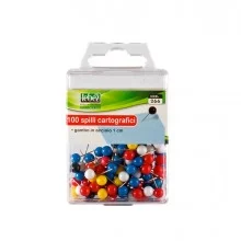 SCATOLA 100 SPILLI CARTOGRAFICI a SFERA ASSORTITI ART.266