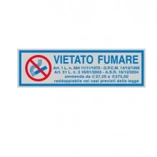 TARGHETTA ADESIVA 165x50mm VIETATO FUMARE con normativa (Conf.10)