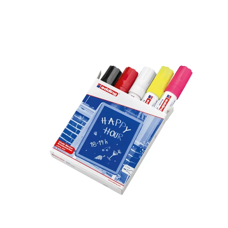 Astuccio 5 marcatori EDDING 4090 punta scalpello gesso liquido colori fluo/std