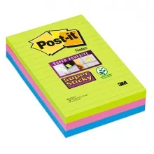 BLOCCO 90foglietti Post-it® Super Sticky RIGHE 101x152mm 660-3SSUC COLORI ULTRA (Conf.3)