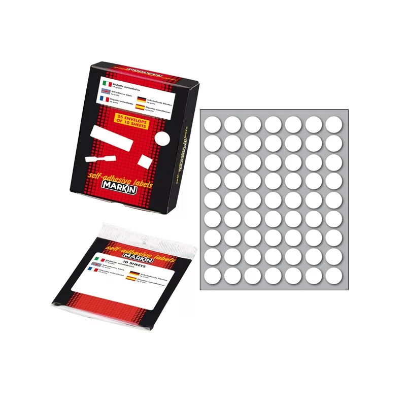 Etichetta adesiva bianca tonda Ø14mm (10fogli x 63etichette) Markin (Conf.10)
