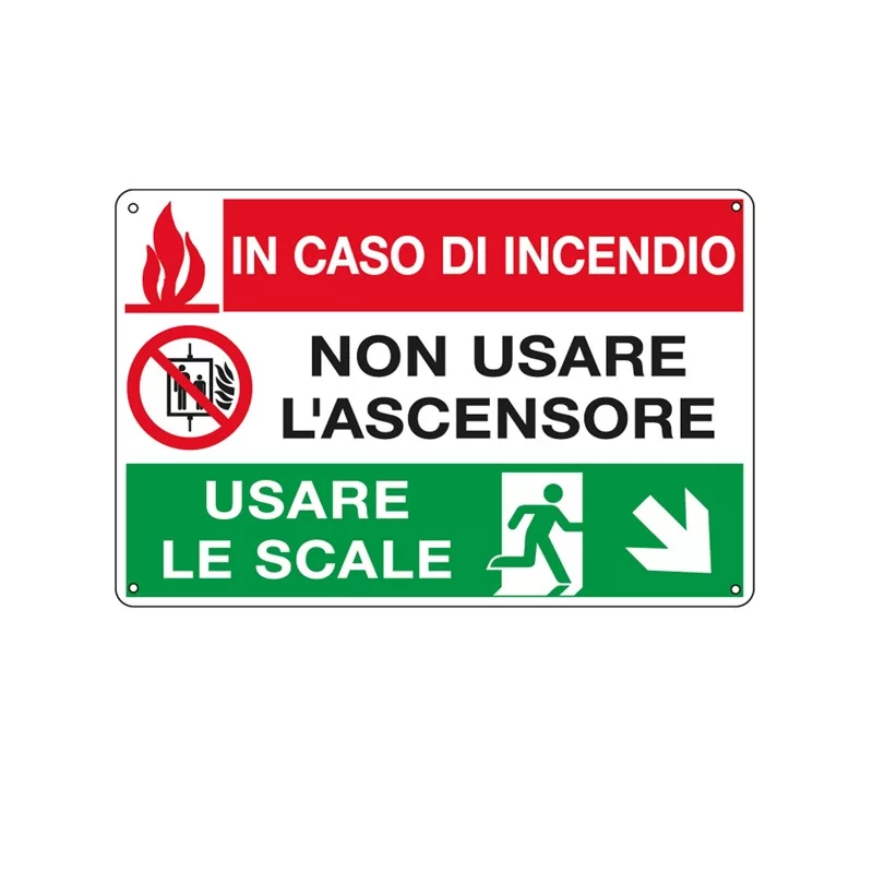 CARTELLO ALLUMINIO 30x20cm 'In caso di incendio non usare l'ascensore...'