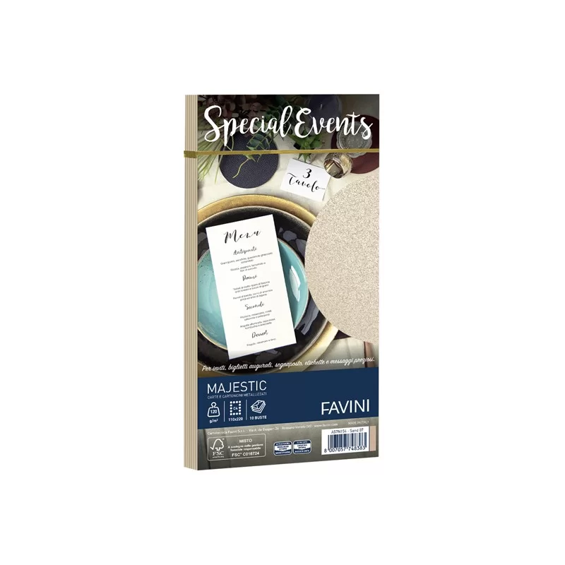 10 buste SPECIAL EVENTS METAL 120gr 110x220mm sabbia FAVINI