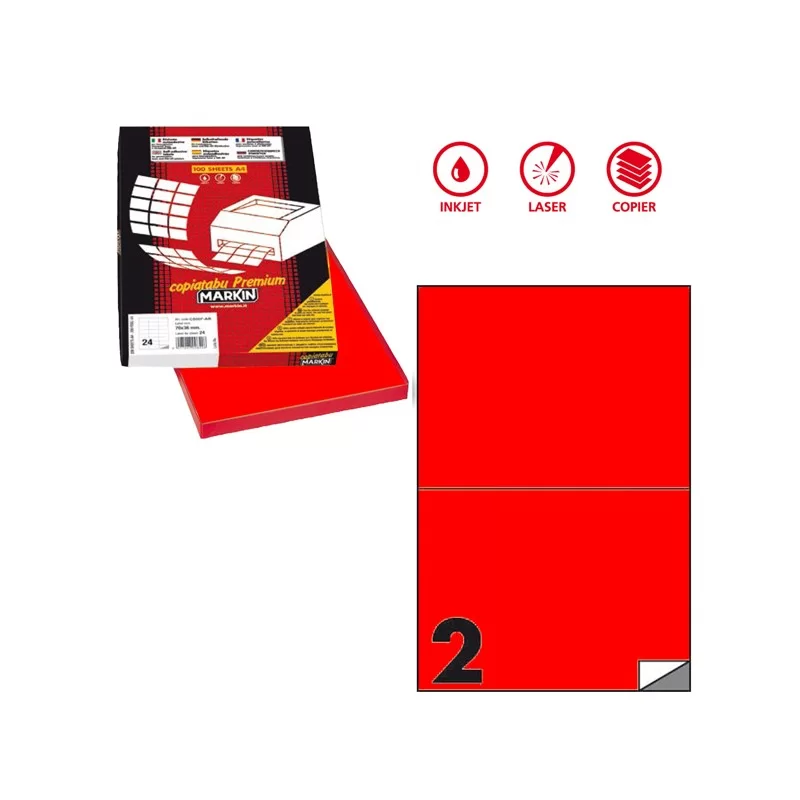 Etichetta adesiva C/509 rosso fluo 100fg A4 210x148,5mm (2et/fg) Markin