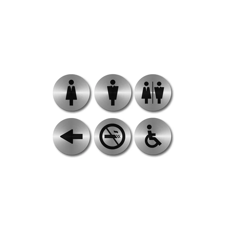 Set 6 PITTOGRAMMI ADESIVI Ø 10cm in ACCIAIO Securit