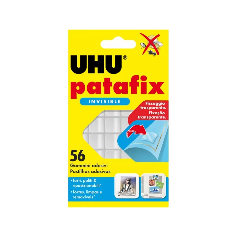 BLISTER 56 SUPPORTI TRASPARENTI GOMMA ADESIVA UHU PATAFIX INVISIBLE