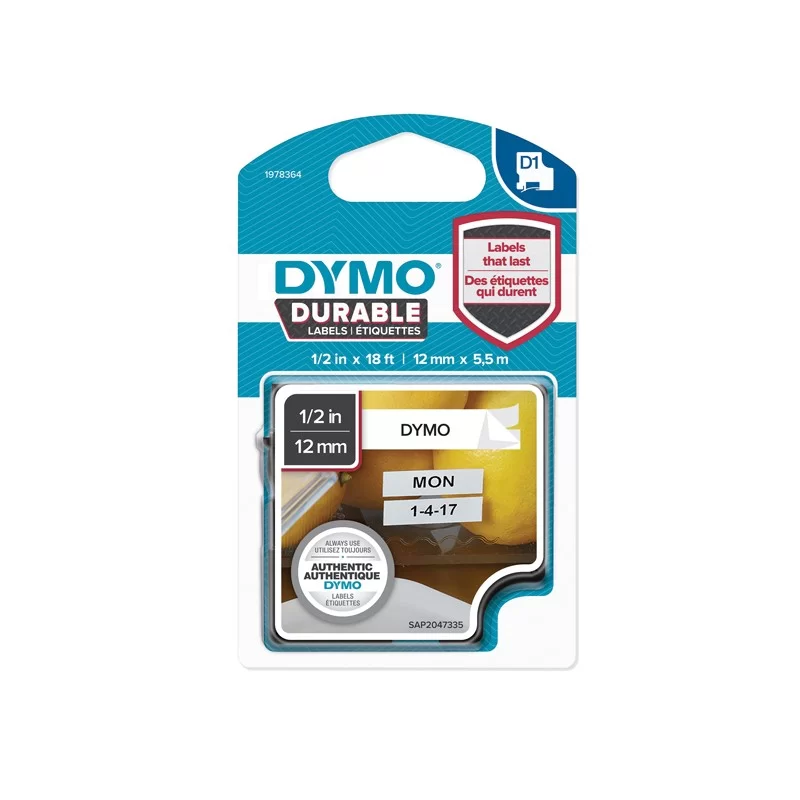 NASTRO DYMO TIPO D1 DURABLE (12MMX5.5MT) NERO/BIANCO 1978364